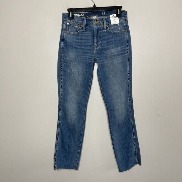 J.CREW Slim-Straight Jeans Women 26 Mid-Rise NEW Tilda Wash Raw Hem BD358 - Picture 1 of 14